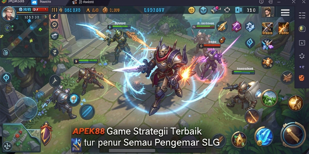 Screenshot gameplay APEK88 menampilkan pertempuran seru dan pengelolaan sumber daya.