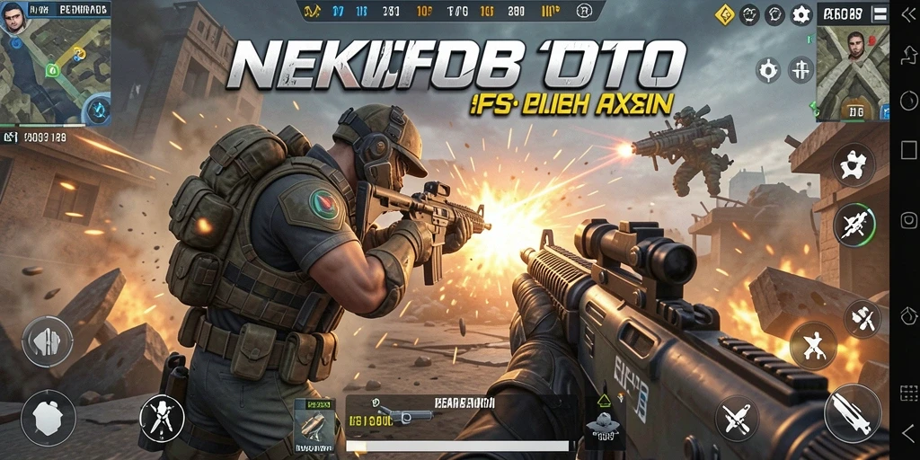 Screenshot utama NEKOTOTO menampilkan aksi gameplay FPS yang intens.