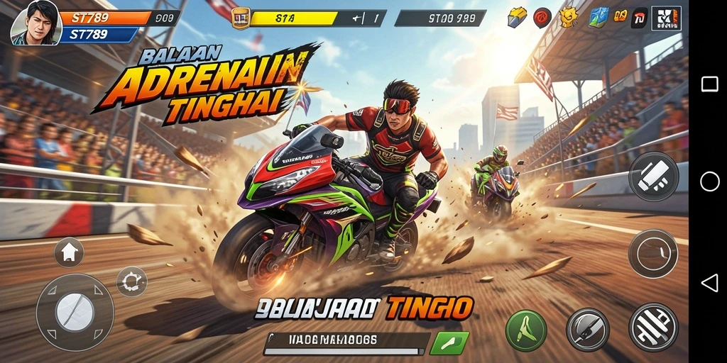 Tangkapan layar gameplay ST789 menampilkan balapan yang penuh aksi.